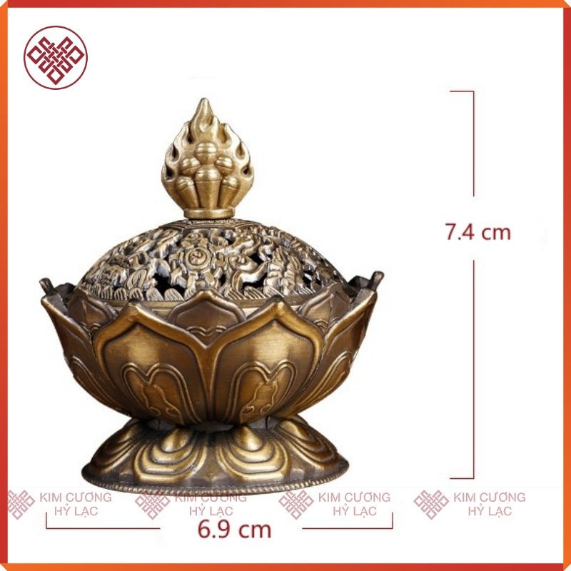 Lư Xông Trầm - Lư Đốt Hương Trầm Mật Tông  Hình Hoa Sen Cổ Điển Mẫu Mới Loại Mới
