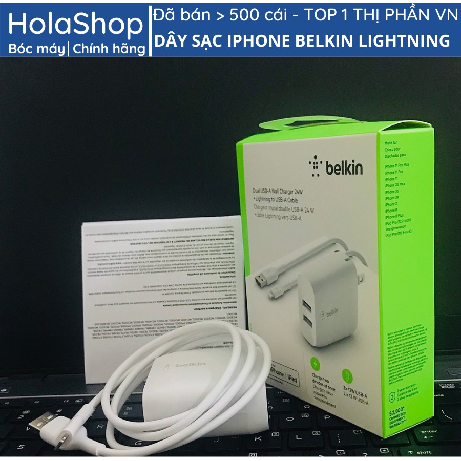 Dây sạc iphone Belkin MFI sạc nhanh chính hãng của mỹ, dài 1m cho IPhone 6 7 8 plus X XS Max 11 Pro Max