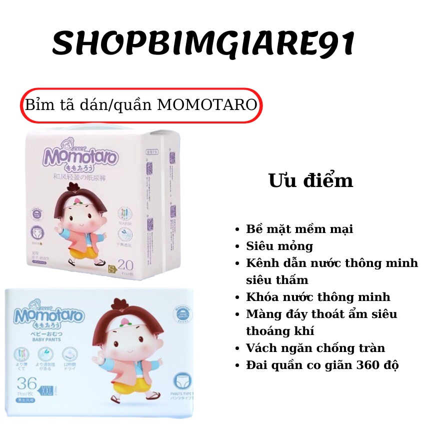 Bỉm tã dán/quần MOMOTARO đủ size S112, M96,M92,L84,XL78,XXL72,XXXL70