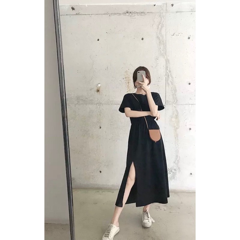 Váy cotton chun eo xẻ đùi xinh xắn | BigBuy360 - bigbuy360.vn
