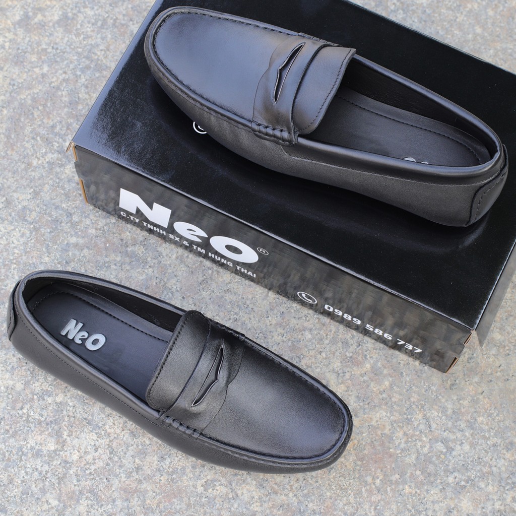 Giày mọi nam da bò đẹp, giày lười đai da đế cao su - HT.NeO