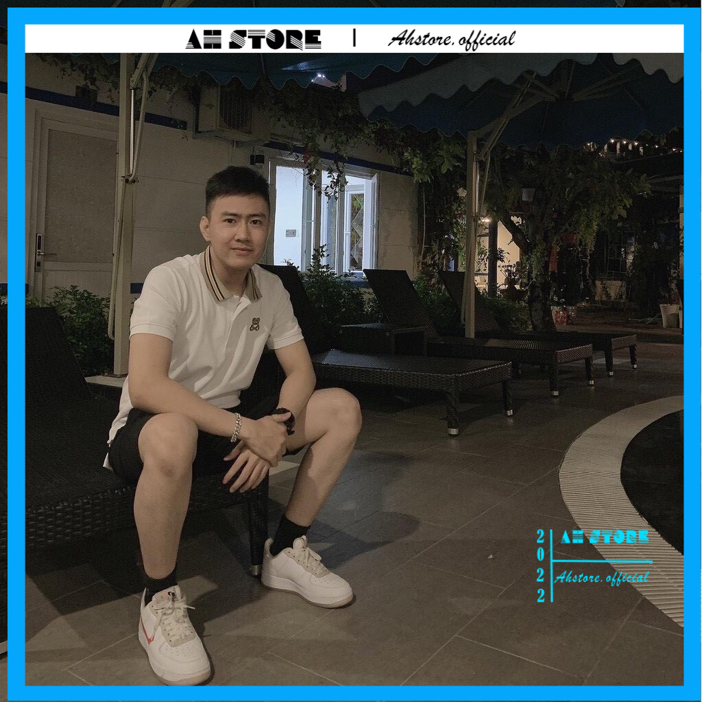 Áo polo nam cổ bẻ tay ngắn , Áo phông thun basic hoạ tiết thêu gấu có cổ vải cotton dày mịn - AHSTORE