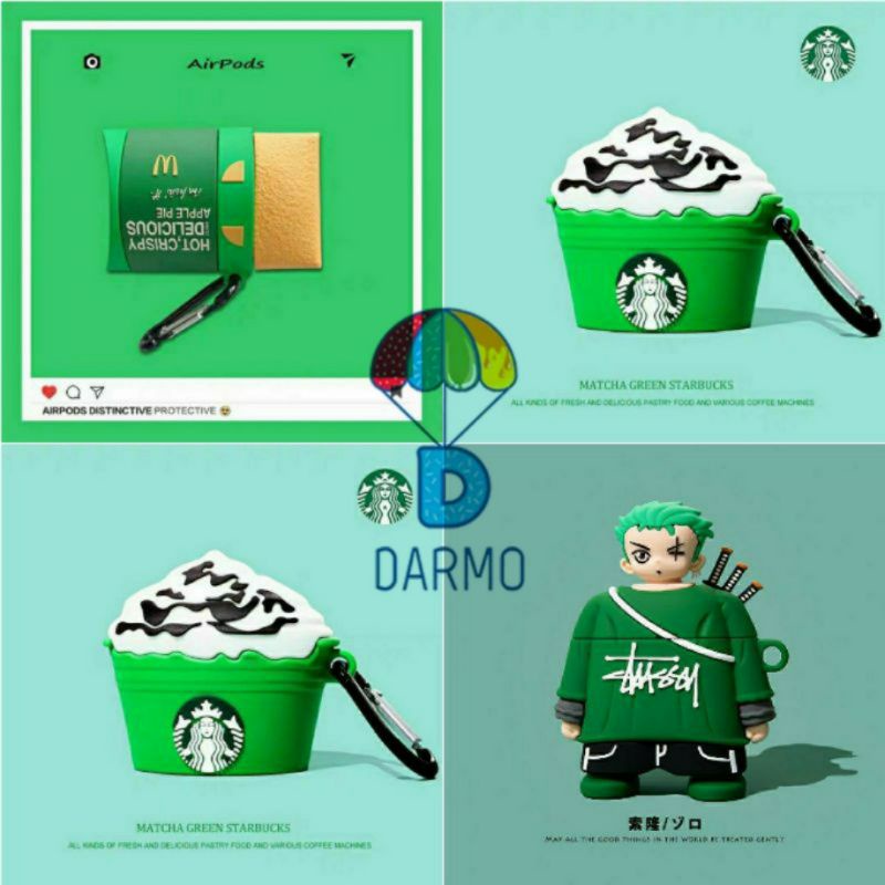 Case bảo vệ Airpods Pro/1/2 cậu bé hip hop/ cốc kem starbucks icy matcha frappuccino/ bánh táo nướng apple pie McDonald