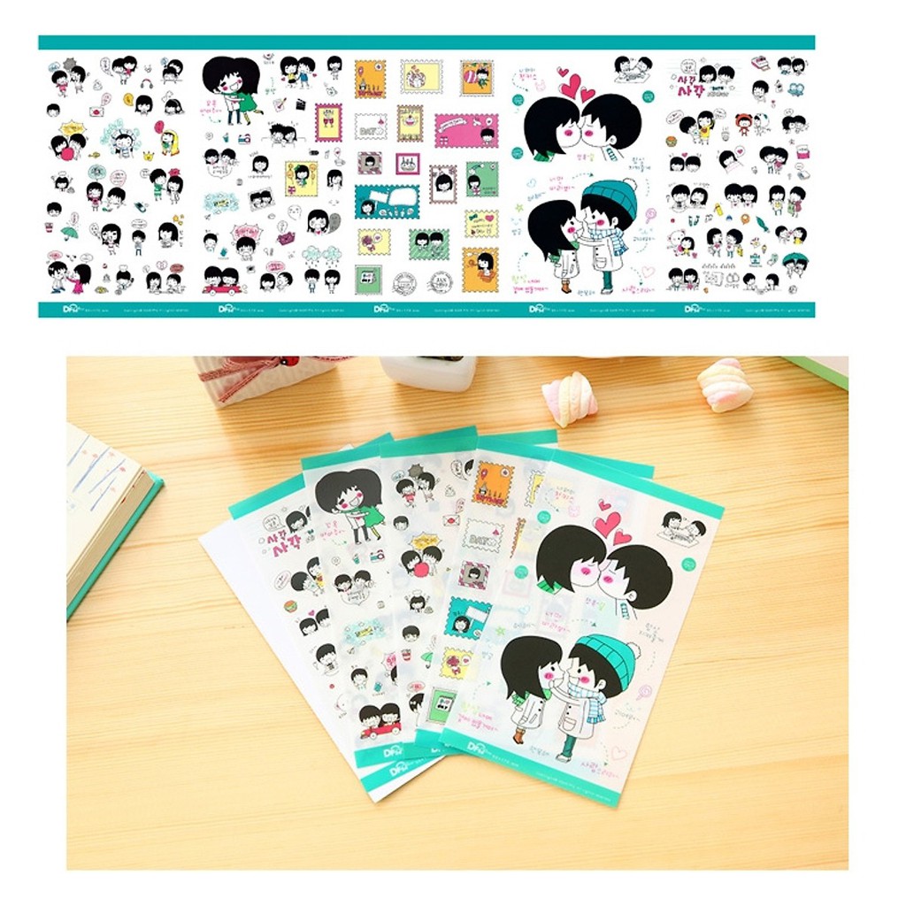 Bộ 5 Tấm Sticker Trang Trí Nhật Ký Tình Yêu Màu Xanh Lá FF026