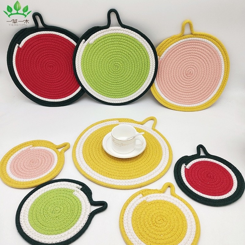 Cotton rope, fruit design, thick, anti-slip, anti-scald table mat