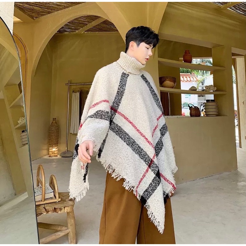 Áo len nam cánh dơi cổ cao không tay thời trang Châu Âu