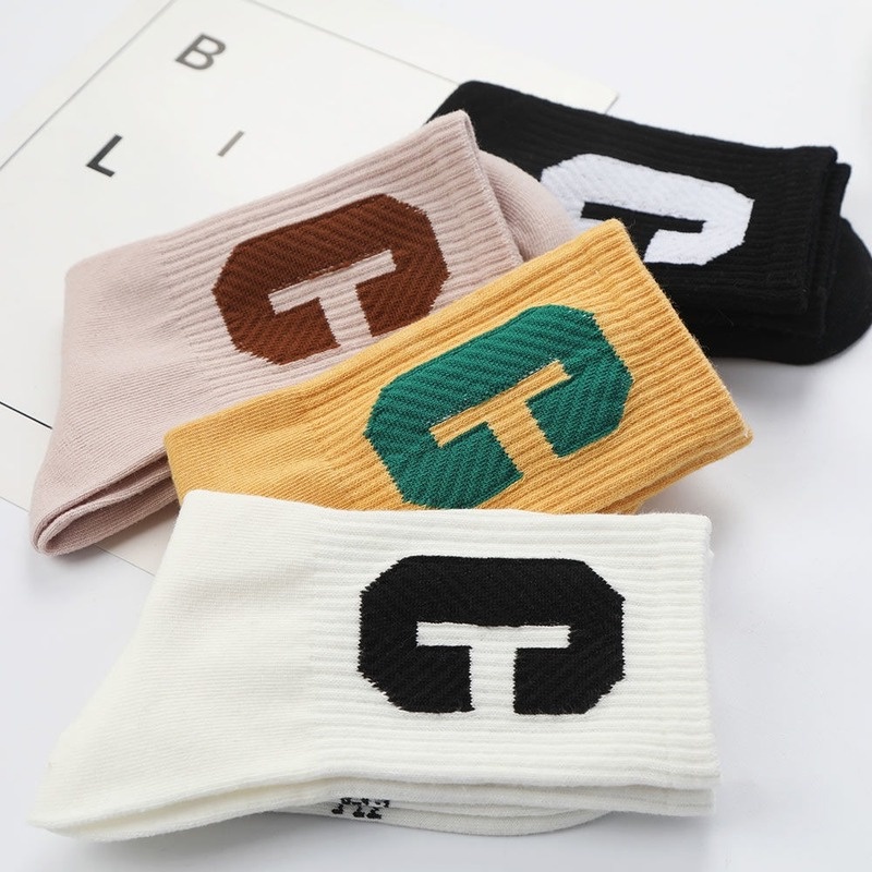 Vớ Cotton Thể Thao Màu Sắc Trơn In Chữ Cái Thời Trang Xuân Hè Cho Bé