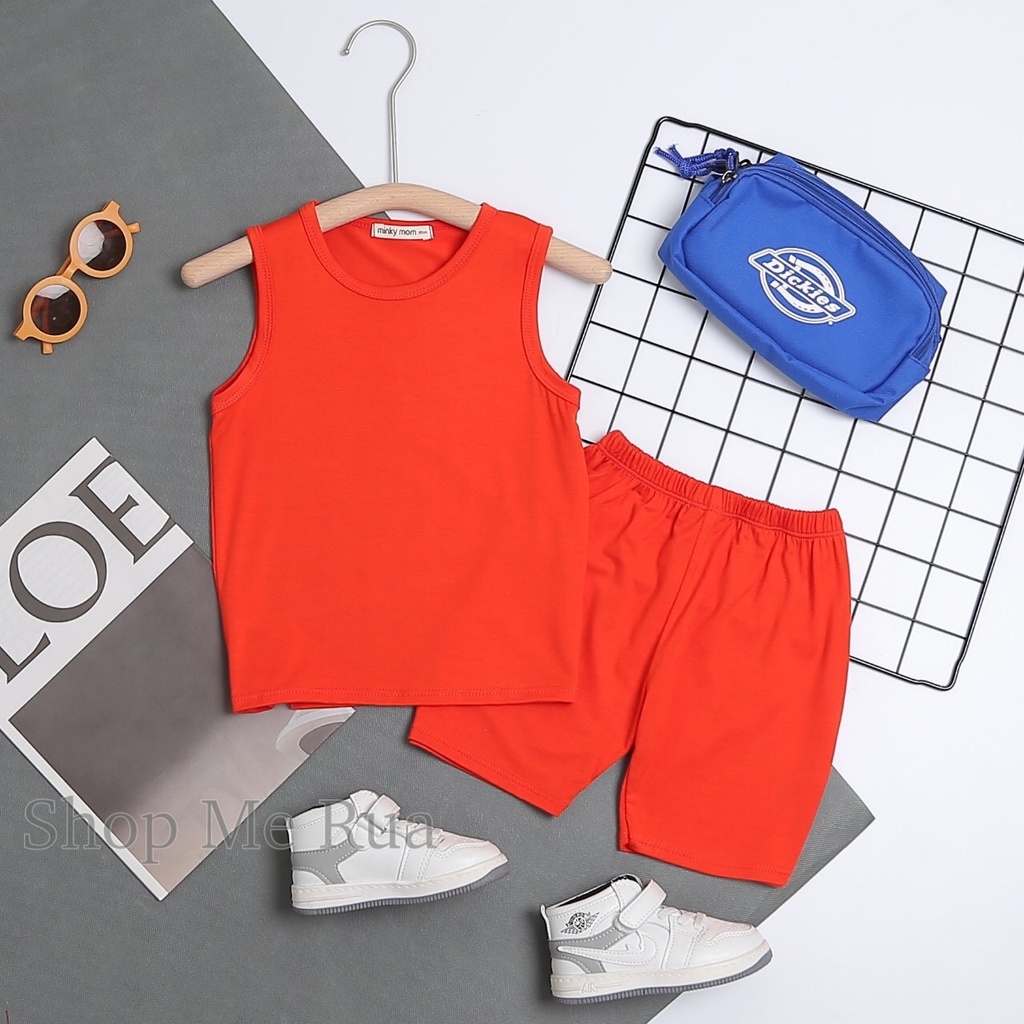 Đồ Bộ quần áo ba lỗ cho bé trai bé gái trơn xuân hè. Hàng Minky Mom. Cả bộ quần áo , bé 9-27kg. BL14
