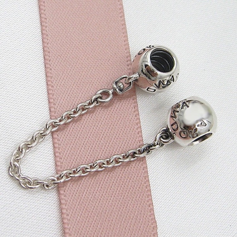 charm xích safety pan.do.ra hoạ tiết logo bạc s925 cao cấp