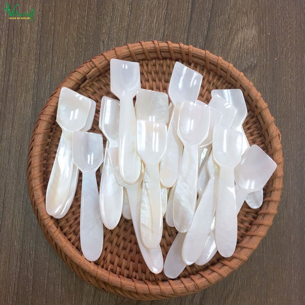 Bộ 5 Thìa, muỗng mini Cafe, Thìa uông Trà, Thìa yogurt Thìa ăn kem, bánh kem đươc làm từ vỏ trai tự nhiên