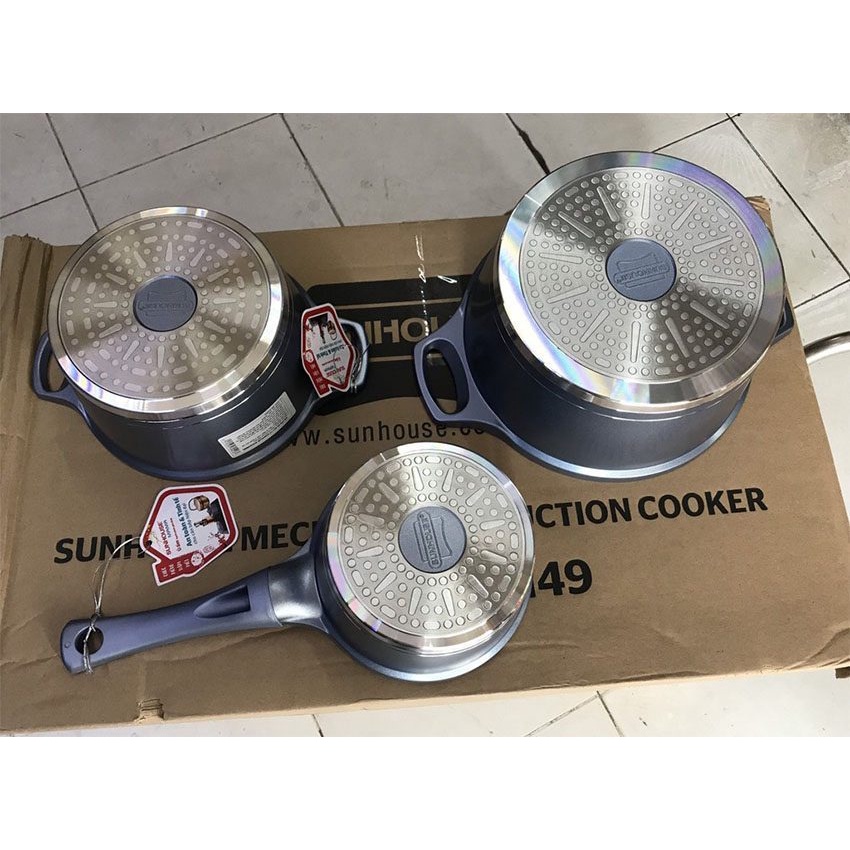 Bộ nồi quánh vân đá đáy từ Sunhouse SHG2003MMA - Hàng chính hãng