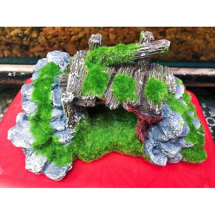 CẢNH NÚI HANG TRANG PHỦ RÊU TRANG TRÍ HỒ CÁ NON BỘ 19X12X9CM