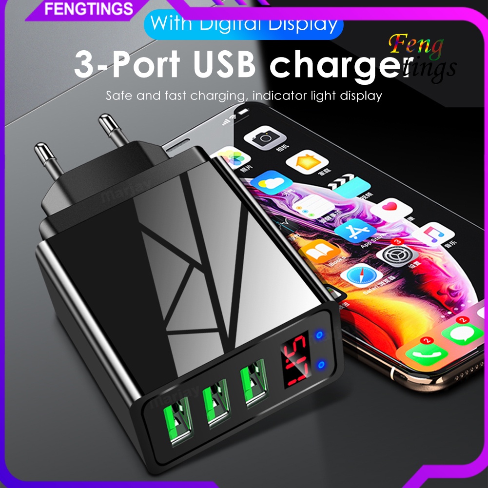 Củ sạc nhanh 3 cổng usb 48w qc3.0 3.1a có màn hình kỹ thuật số tiện lợi