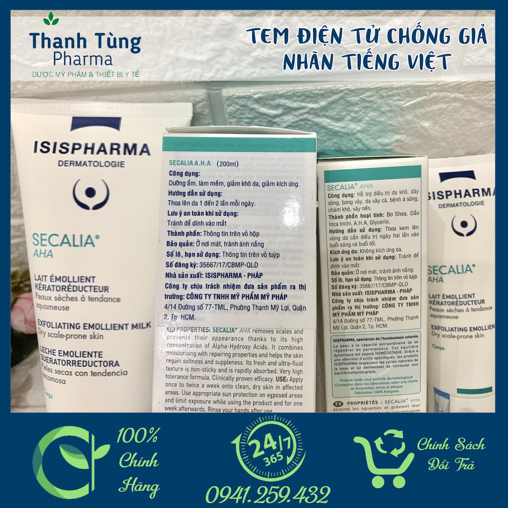 ISIS PHARMA SECALIA AHA ✅[CHÍNH HÃNG] ✅ KEM DƯỠNG ẨM CHO DA KHÔ VÀ RẤT KHÔ, DA DÀY SỪNG TUÝP 75/200ML