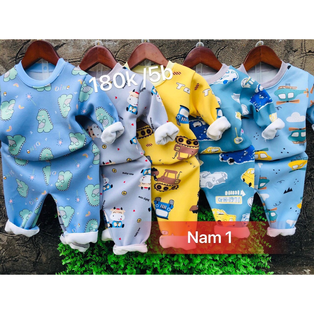 Set 5 bộ nỉ lông nam chui đầu cho bé