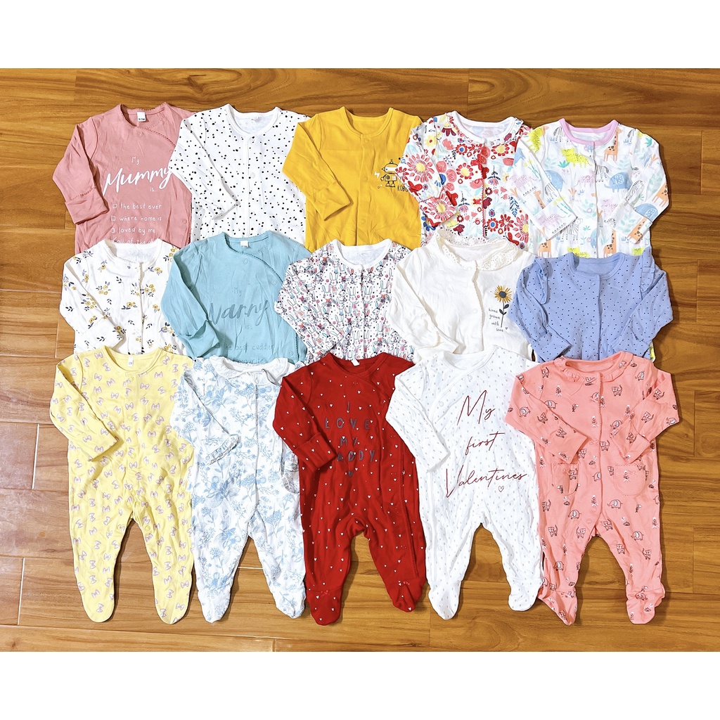 Set 2 cái bộ ngủ liền tất hàng xuất dư cho bé trai bé gái từ sơ sinh đến 18m