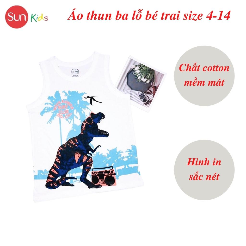 Áo thun bé trai, áo ba lỗ bé trai chất cotton, nhiều màu, Size 4 - 14 tuổi - SUNKIDS