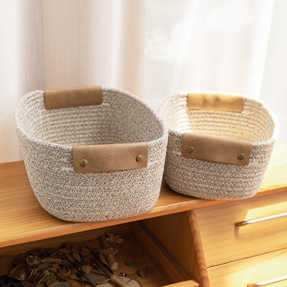 Giỏ Đựng Quần Áo / Đồ Dùng Bằng Cotton Bện Với Tay Cầm Bằng Da Tiện Dụng Trang Trí Nhà Cửa