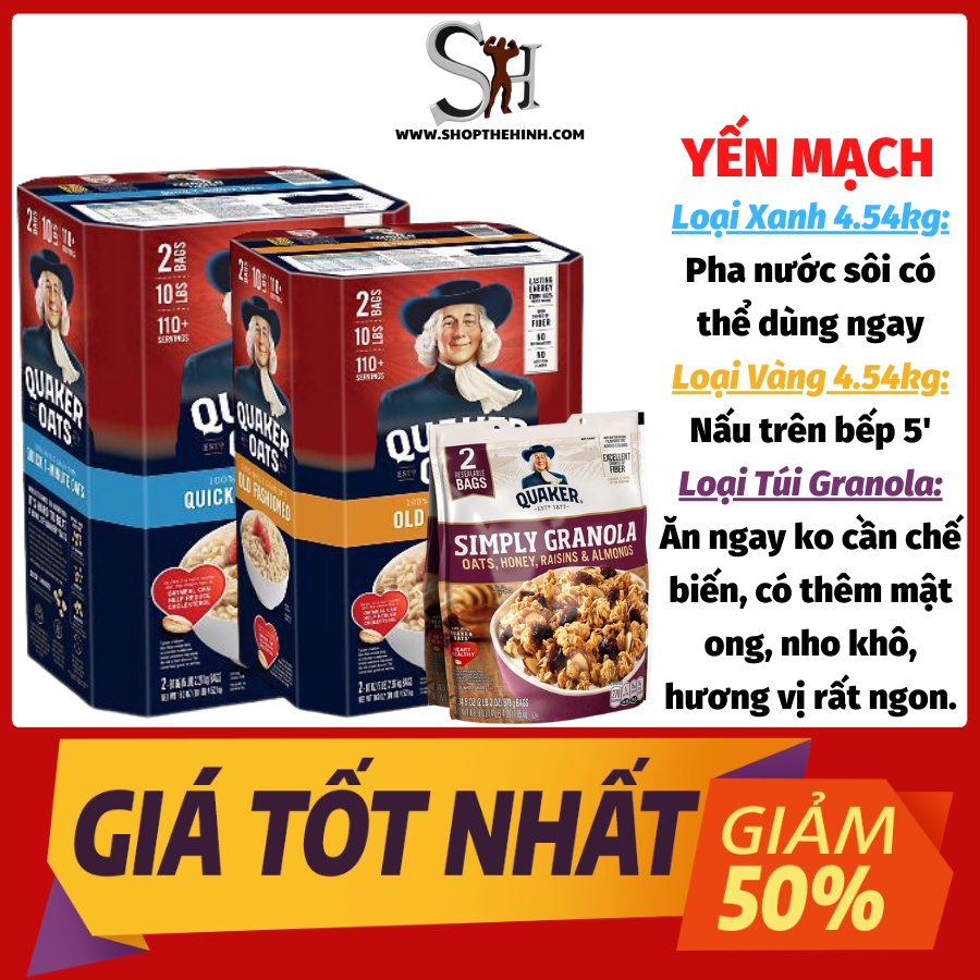 Yến Mạch Quaker Oats (4.5kg) - Hộp 2 Túi, Ăn Kiêng, Giảm Mỡ, Đẹp Da, Tốt Cho Sức Khoẻ.