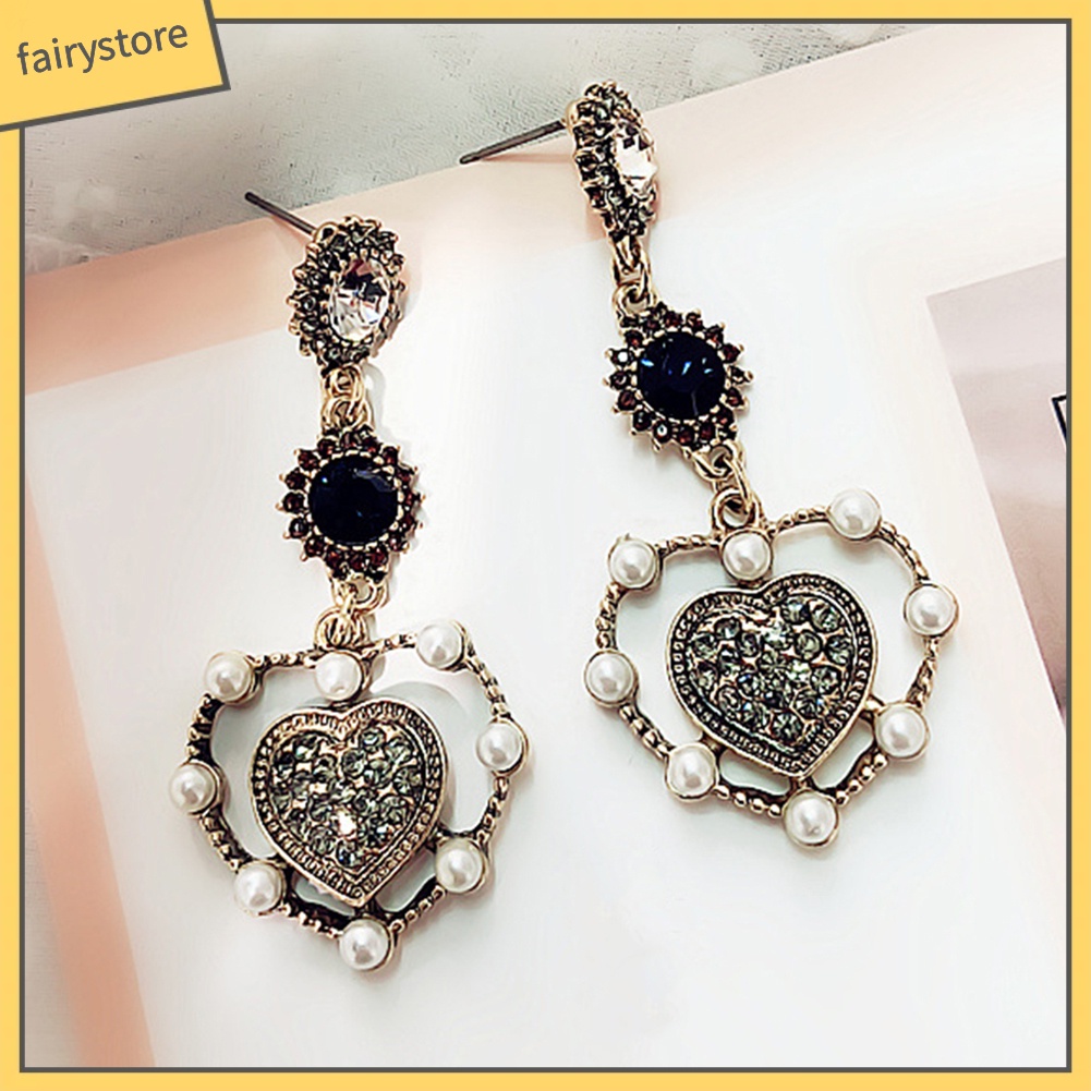 Bông tai dáng dài đí́nh hạt pha lê giả phong cách cổ điển