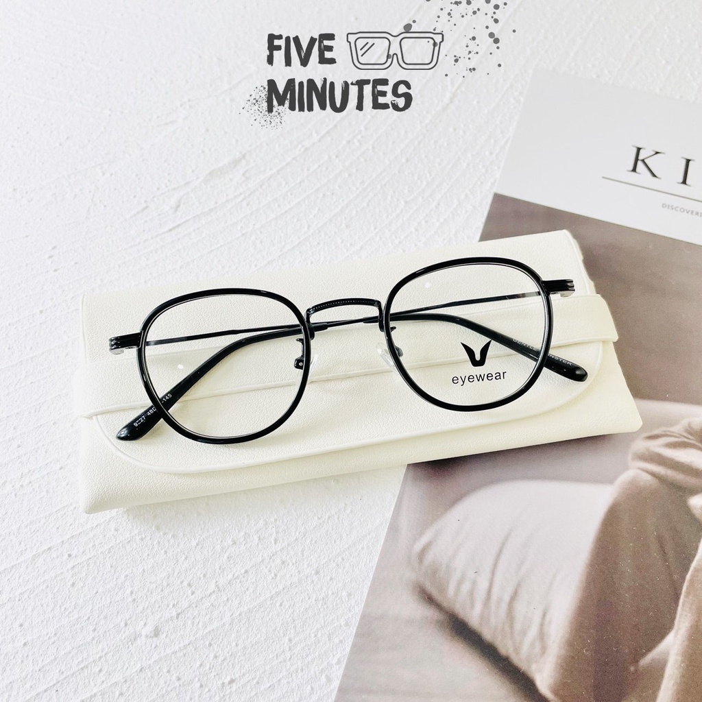 Gọng kính cận nam nữ, kính kim loại tròn , viền nhựa cao cấp Fiveminutes Unisex Nam nữ