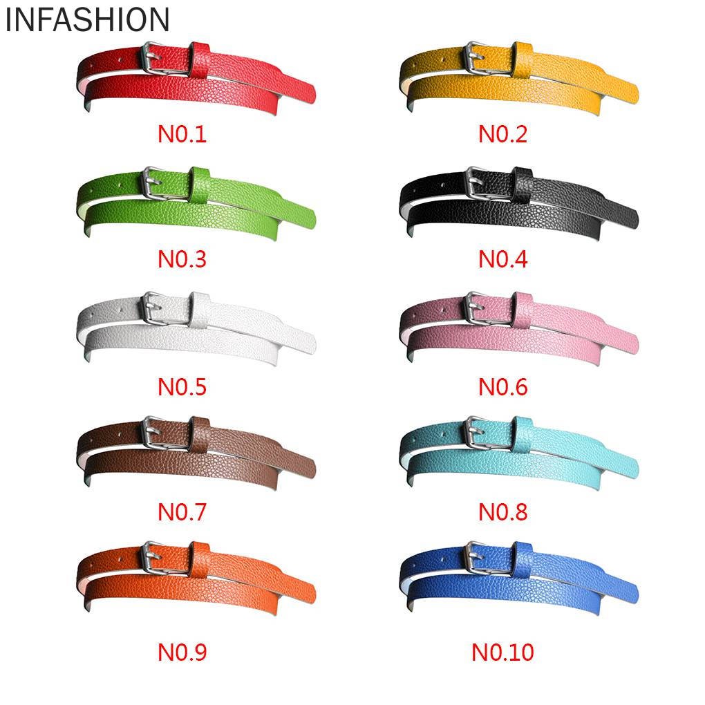 Dây thắt lưng da PU bản nhỏ có khóa cài kim loại 10 màu sắc tùy chọn cá tính thời trang dành cho nữ