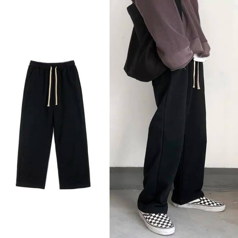 Quần thun đen ống rộng ống suông baggy nam nữ PHong cách unisex - vải co giãn tốt quần ulzzang