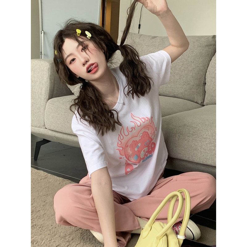 NRVP Áo Thun Nữ Oversize Cổ Tròn Thời Trang Hàn Quốc