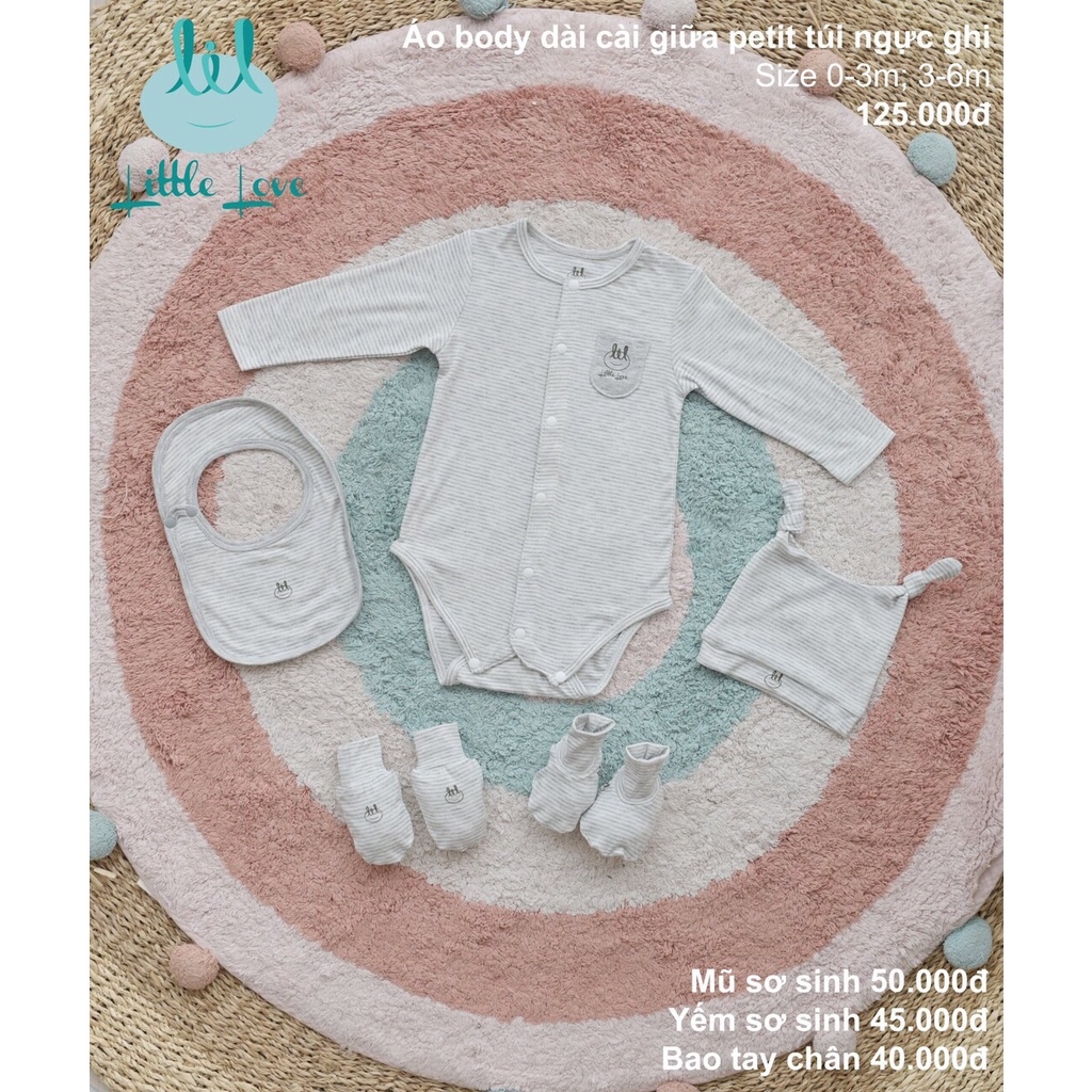 Áo body chip dài tay pettit túi ngực cho trẻ từ sơ sinh đến 6m little love (LABDD01)