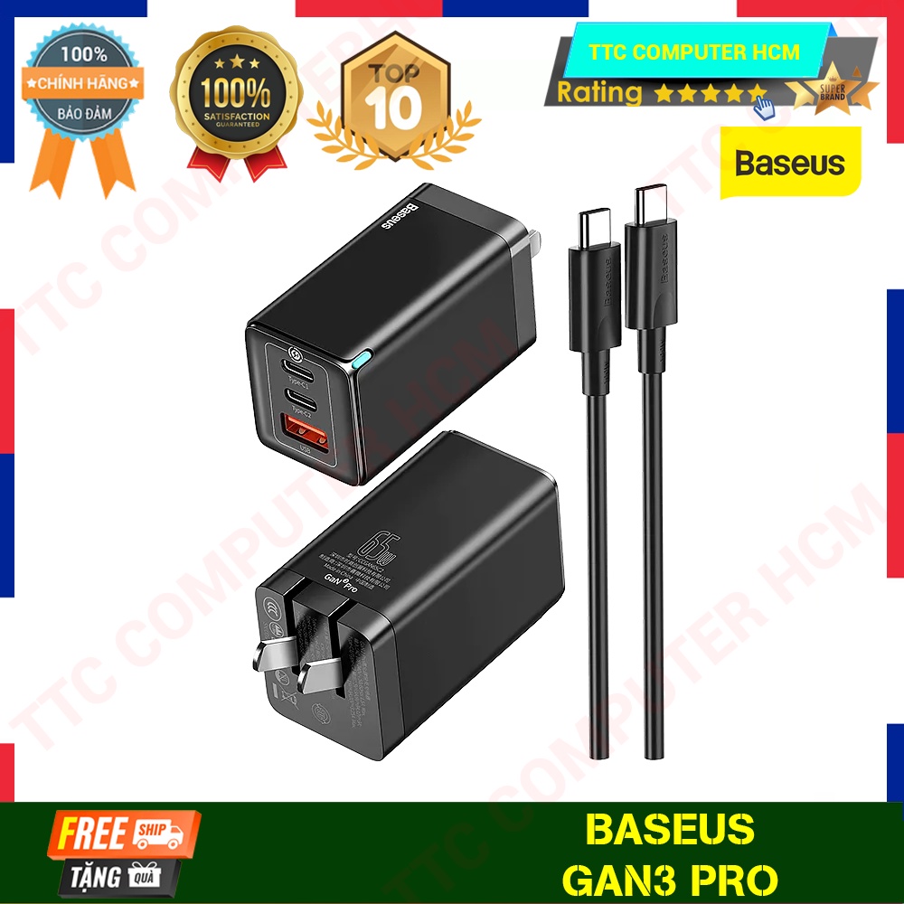 BASEUS GaN3 Pro | Bộ Sạc Nhanh Baseus GaN3 Pro Fast Charger 2C+U 65W - HÀNG CHÍNH HÃNG TTC COMPUTER HCM