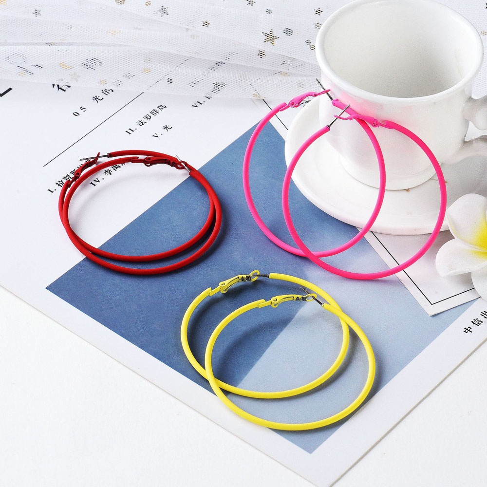 AROMA Classic Hoop Earrings Blue Yellow Green Fashion Accessories Ear Studs Diameter 6CM Women Big Circle Party Wedding Candy Color Jewelry/Multicolor