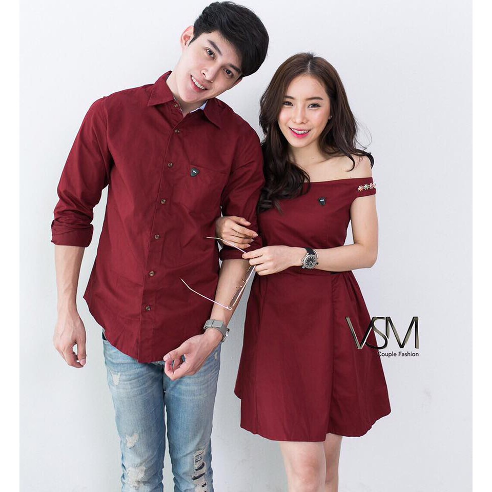 Set váy áo sơ mi nam ❤️FREESHIP❤️ Đồ cặp váy nữ trễ vai áo sơ mi nam chụp ảnh cưới AV18 YAME Couple