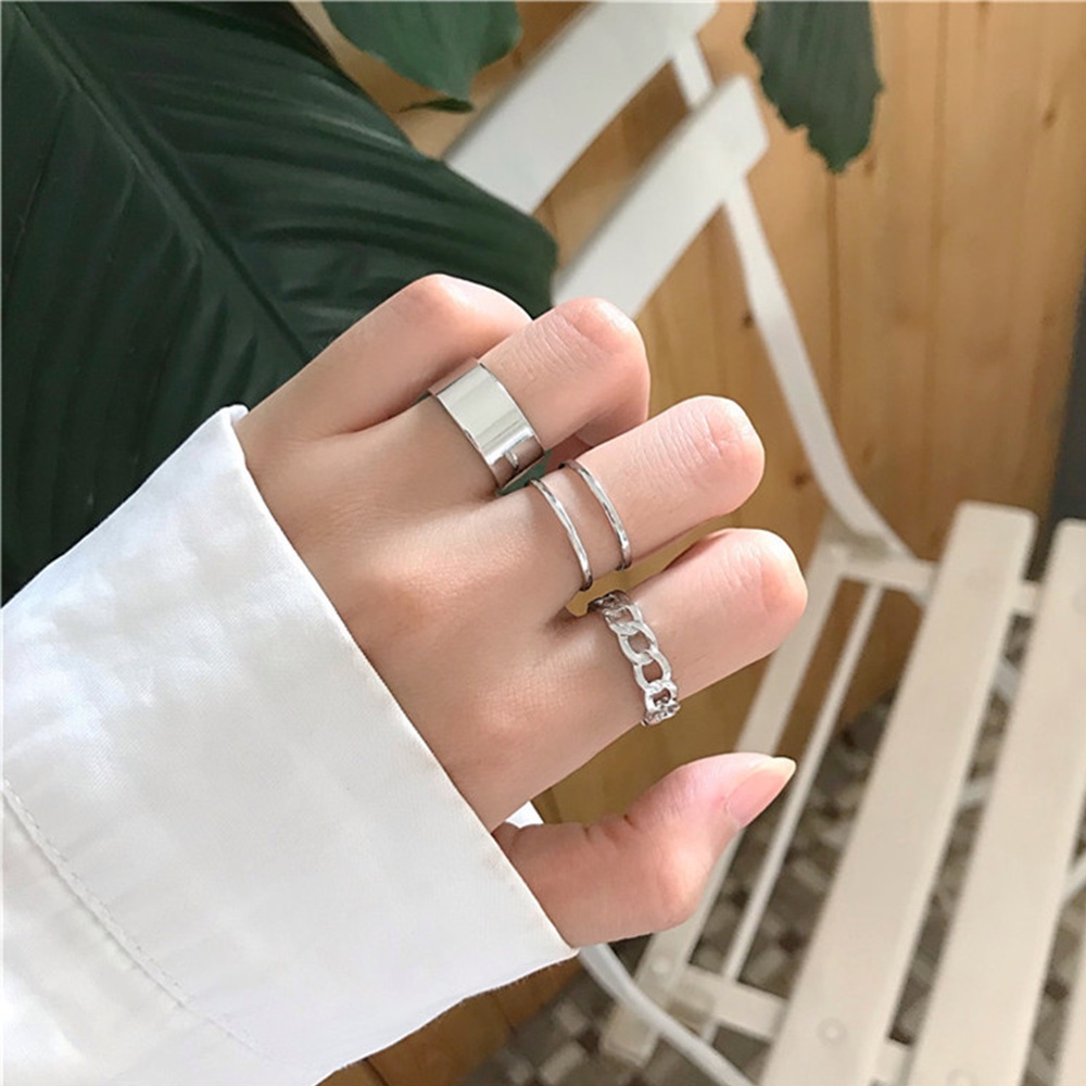 Set 3 nhẫn đeo tay kim loại phong cách vintage thời trang cho nữ