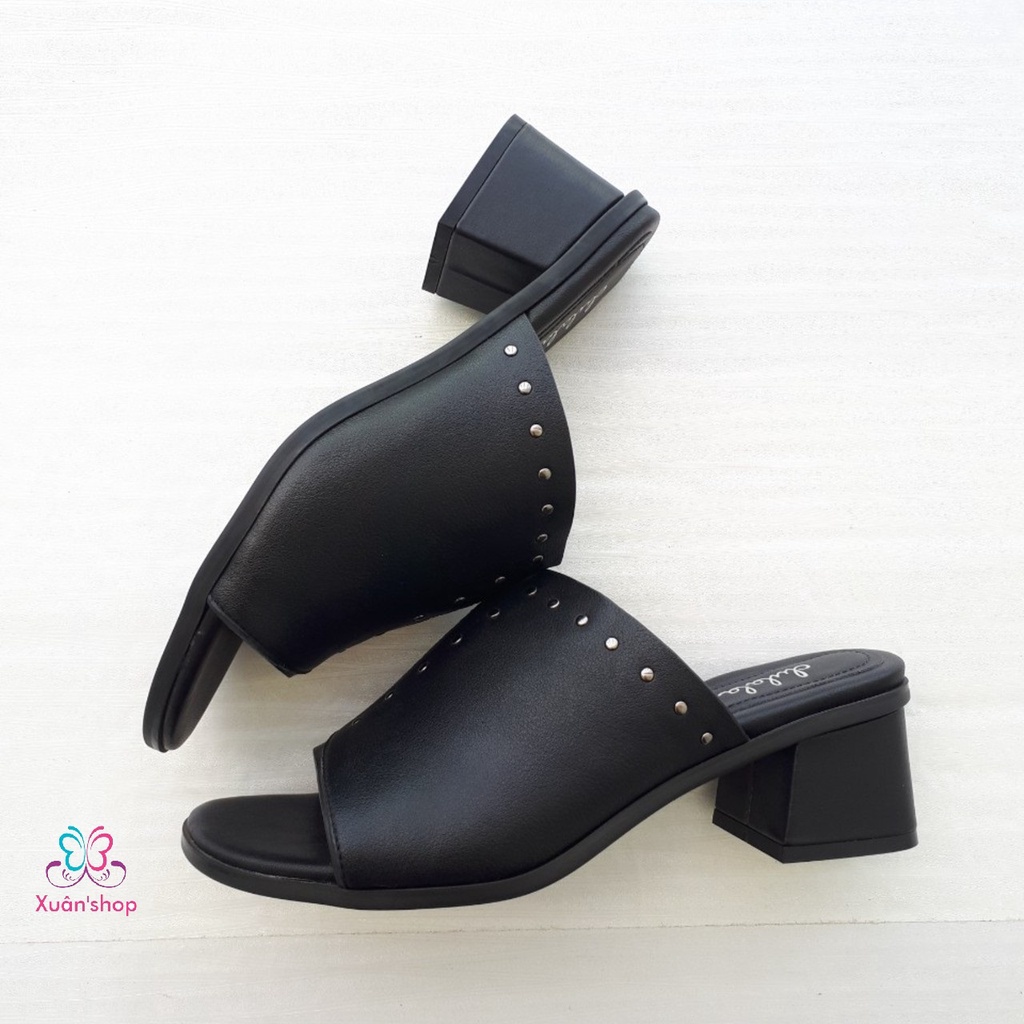 Dép thời trang Daphne da mềm, quai bản rộng, gót vuông cao 5cm