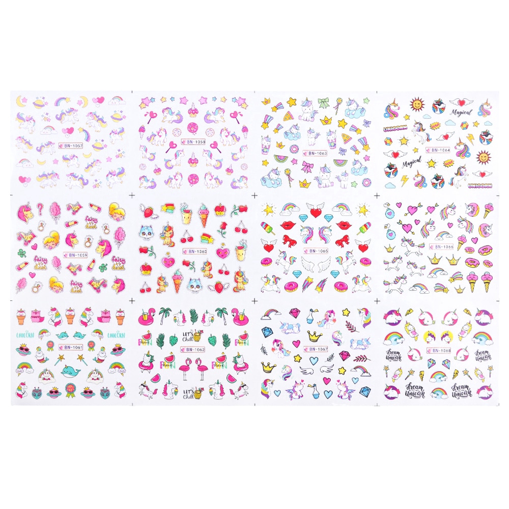 Set 12 Miếng Dán Trang Trí Móng Tay DIY Họa Tiết Xinh Xắn