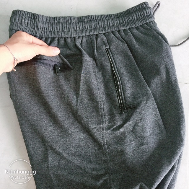 Quần nỉ nam trung niên cho bố, quần mặc nhà hàng chất đep size to túi khoá ống suông