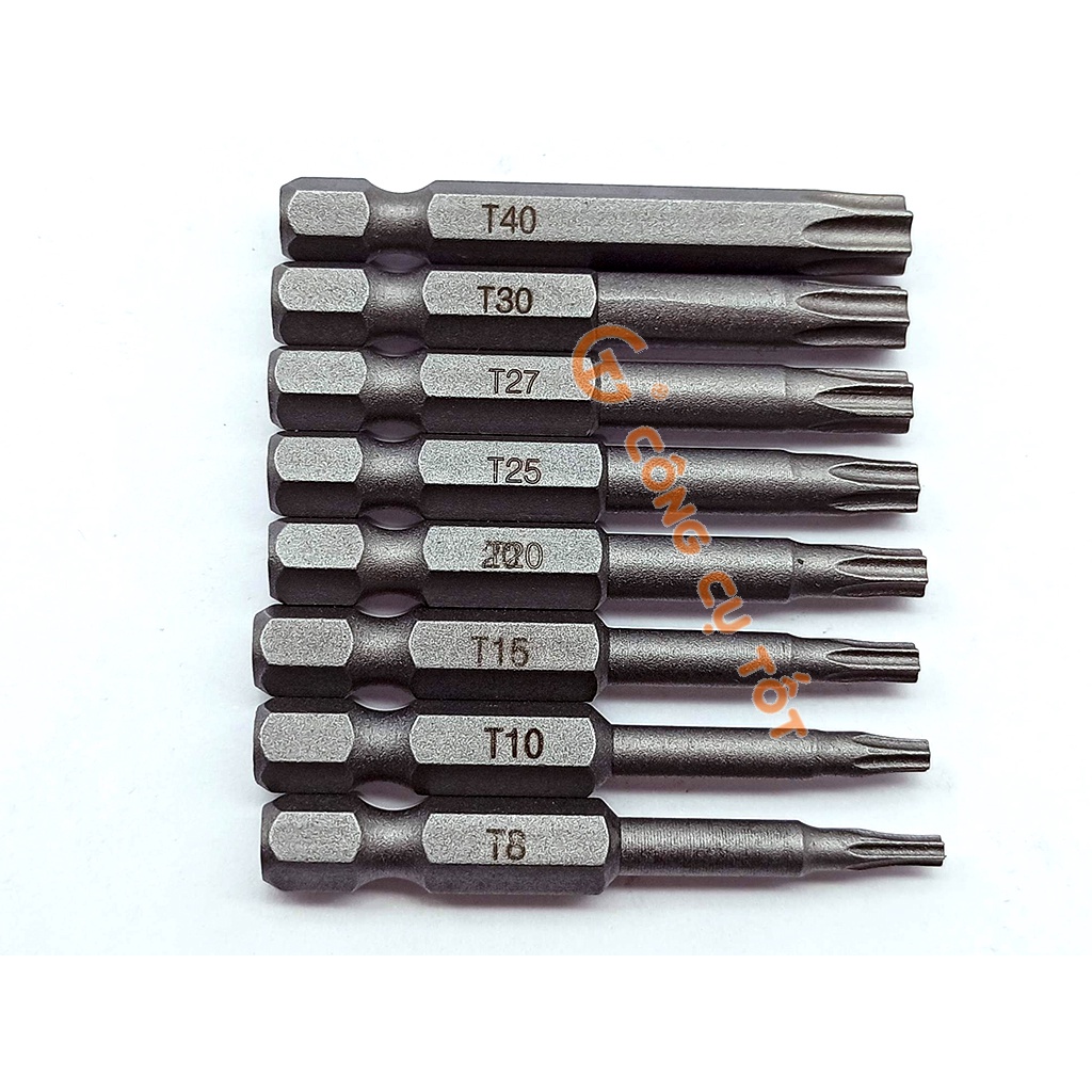 Bộ 8 đầu bắt vít hính sao lỗ 50mm các cỡ T8, T10, T15, T20, T25, T27, T30, T40