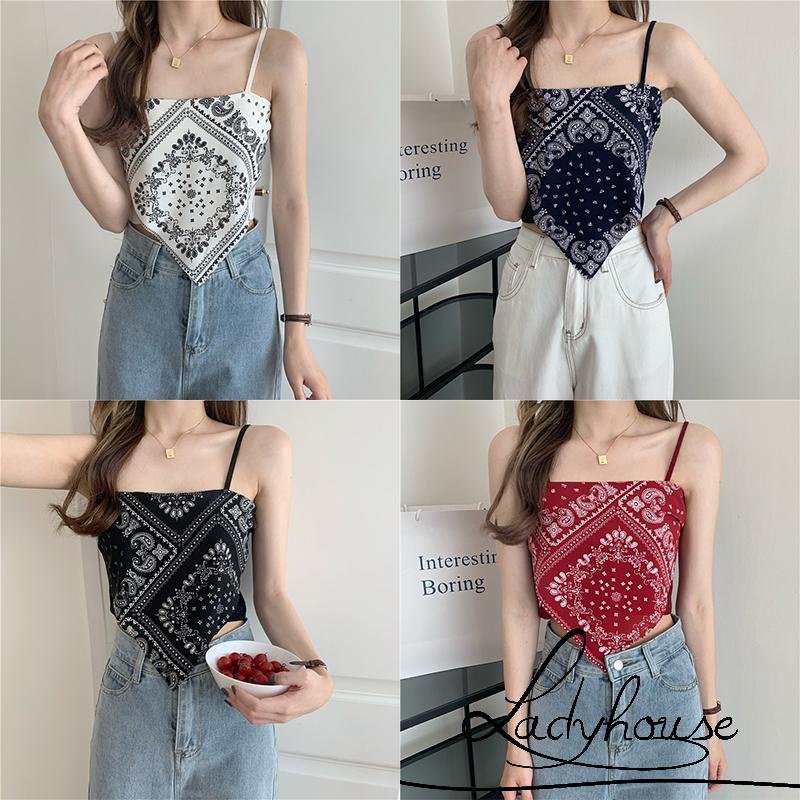 Áo Hai Dây Spaghetti Họa Tiết Paisley Mùa Hè Màu Trắng / Đỏ / Đen / Xanh Dương