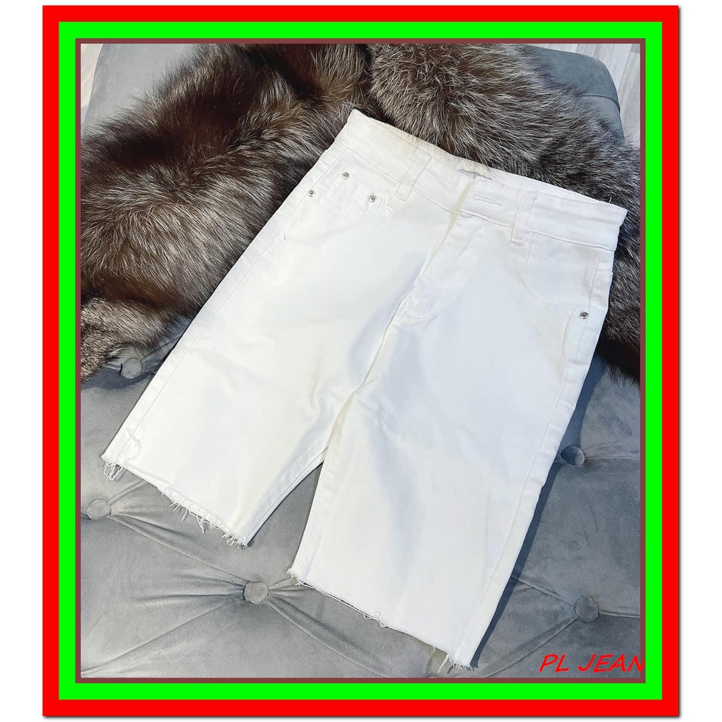 quần jean LỬNG nữ TRƠN MÀU ĐEN - TRẮNG tua lai siêu xinh jean giãn nhẹ -LUNG31