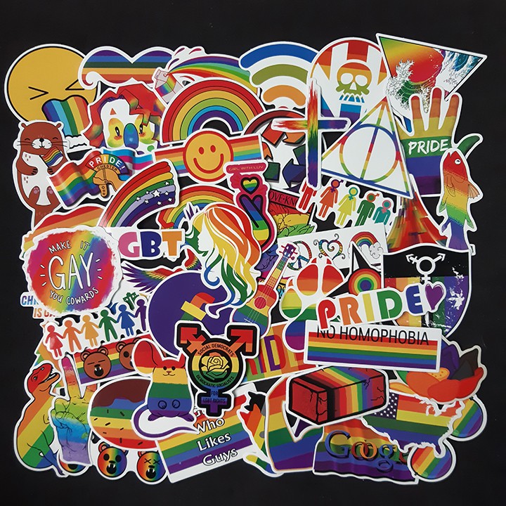 Bộ Sticker dán cao cấp chủ đề CẦU VỒNG LGBT - Dùng dán Xe, dán mũ bảo hiểm, dán Laptop...