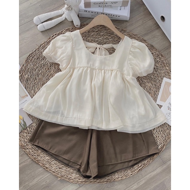 Sét áo babydoll chất voan tơ kèm quần phong cách Hàn Quốc Cuastore.vn
