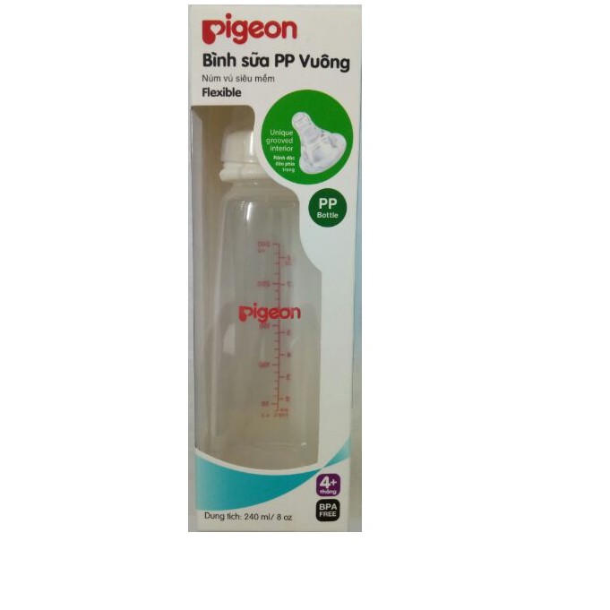 Bình sữa Pigeon PP vuông nhựa cao cấp 240ml BS048