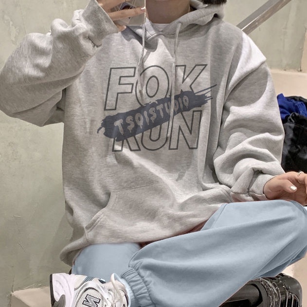 Áo Hoodie Dáng Rộng Không Viền Lót Lông Cừu Thời Trang Mùa Đông Hàn Quốc Cho Nữ