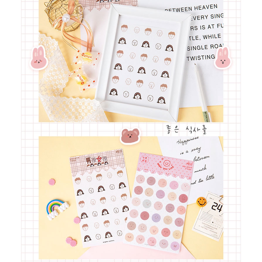 Tờ nhãn dán hình mặt cười Kawaii / động vật hoạt hình trang trí dễ thương