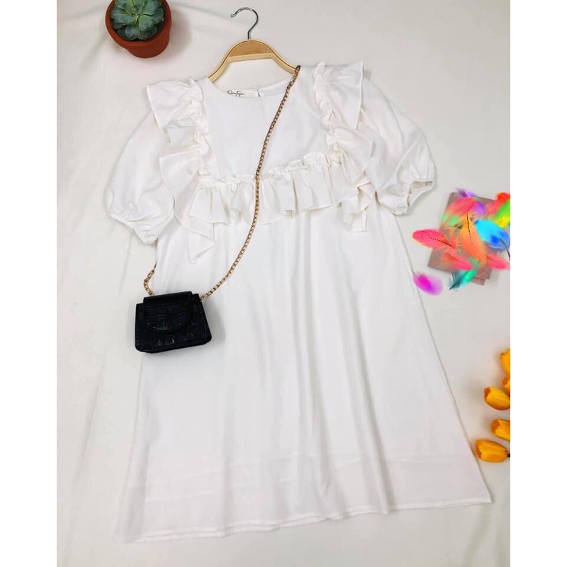 Đầm dáng Babydoll phối bèo