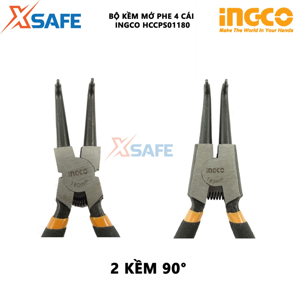 Bộ 4 kìm mở phe INGCO HCCPS01180 | Bộ kềm mở phe 4 chi tiết, quy cách 7&quot;/180mm, nhỏ gọn dễ mang theo người - [XSAFE]