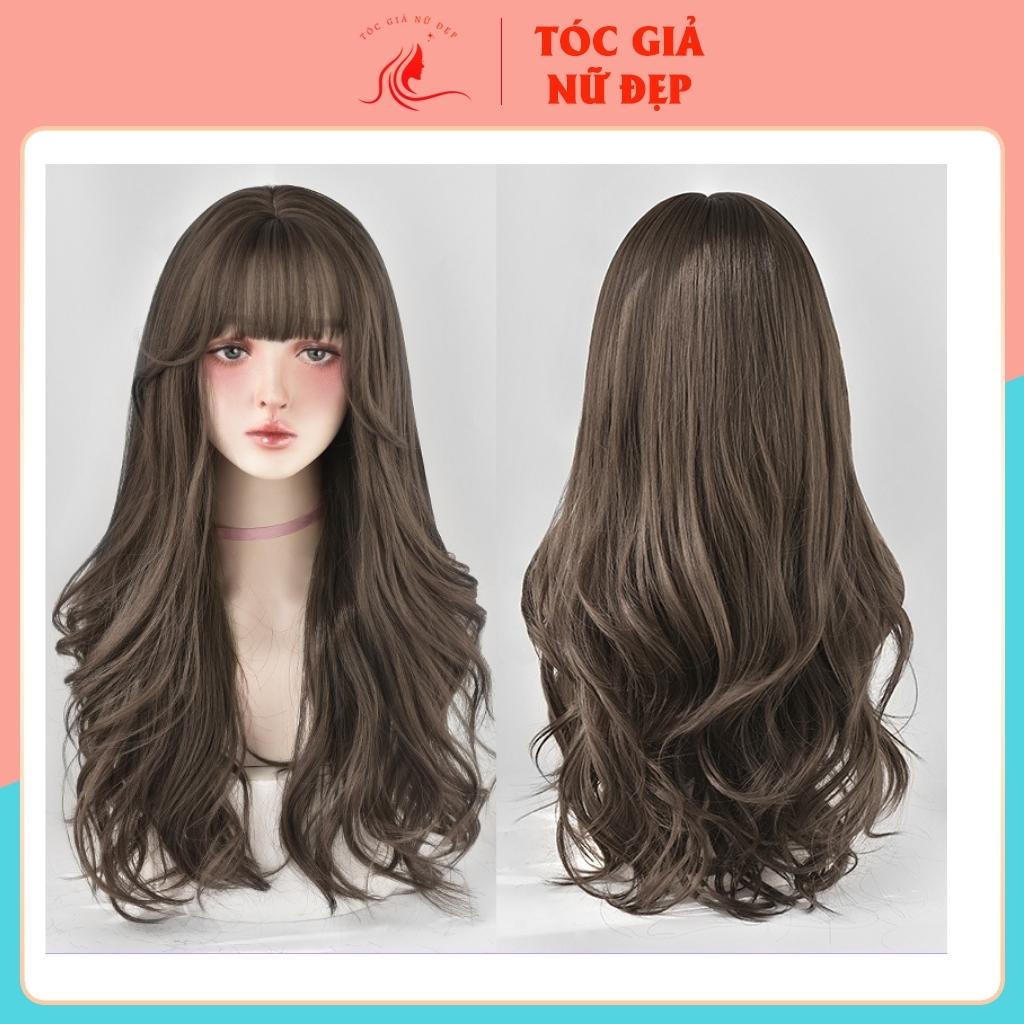 Tóc giả nữ nguyên đầu xoăn dợn dài kiểu hàn, c2069, tặng kèm lưới trùm wig