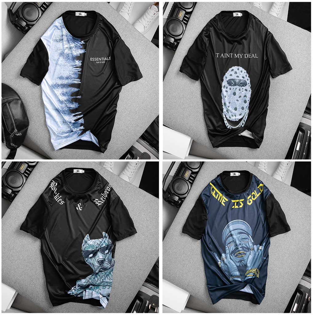 Áo thun nam ngắn tay,áo phông nam cổ tròn vải cotton in 3D cá tính DAJITO