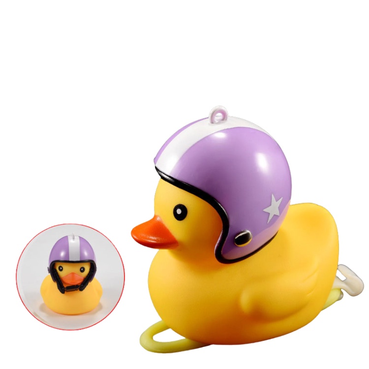 Đồ chơi vịt vàng đội mũ bảo hiểm có còi và đèn Led gắn xe cho bé chơi