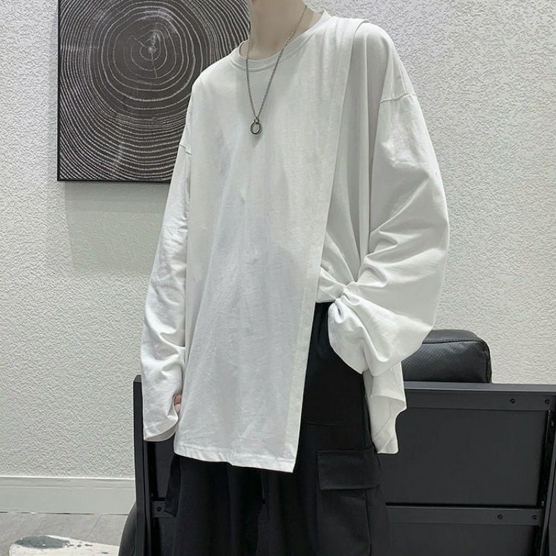 (Sẵn đen XL, trắng XL) ÁO THUN DÀI TAY 100% COTTON VẠT CHÉO NAM NỮ UNISEX ULZZANG HIPHOP DANCE | BigBuy360 - bigbuy360.vn